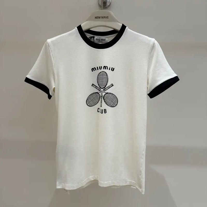 Miu Miu White Cotton Graphic T-Shirt 0089