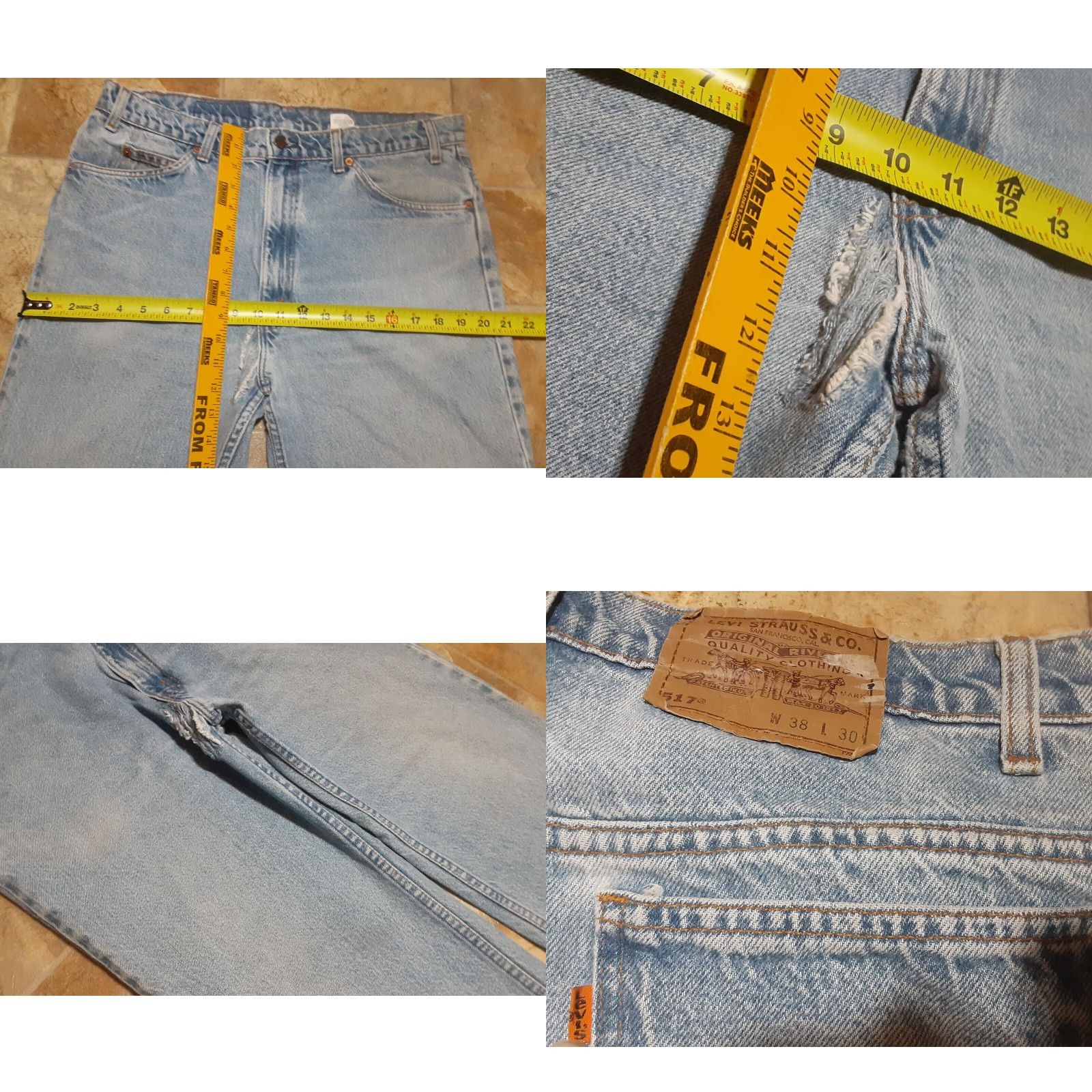 Levi's Vintage 90s Levis 517 Jeans 37x28 Orange Tab Denim Distressed USA Mens Size US 38 / EU 54 - 8 Thumbnail