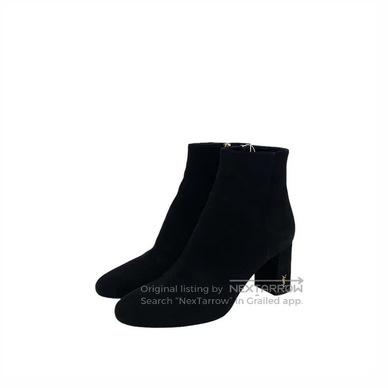 Saint Laurent Paris Saint Laurent Paris Black Logo Gold Mark Round Toe Chunky Size US 5.5 / IT 35.5 - 1 Thumbnail