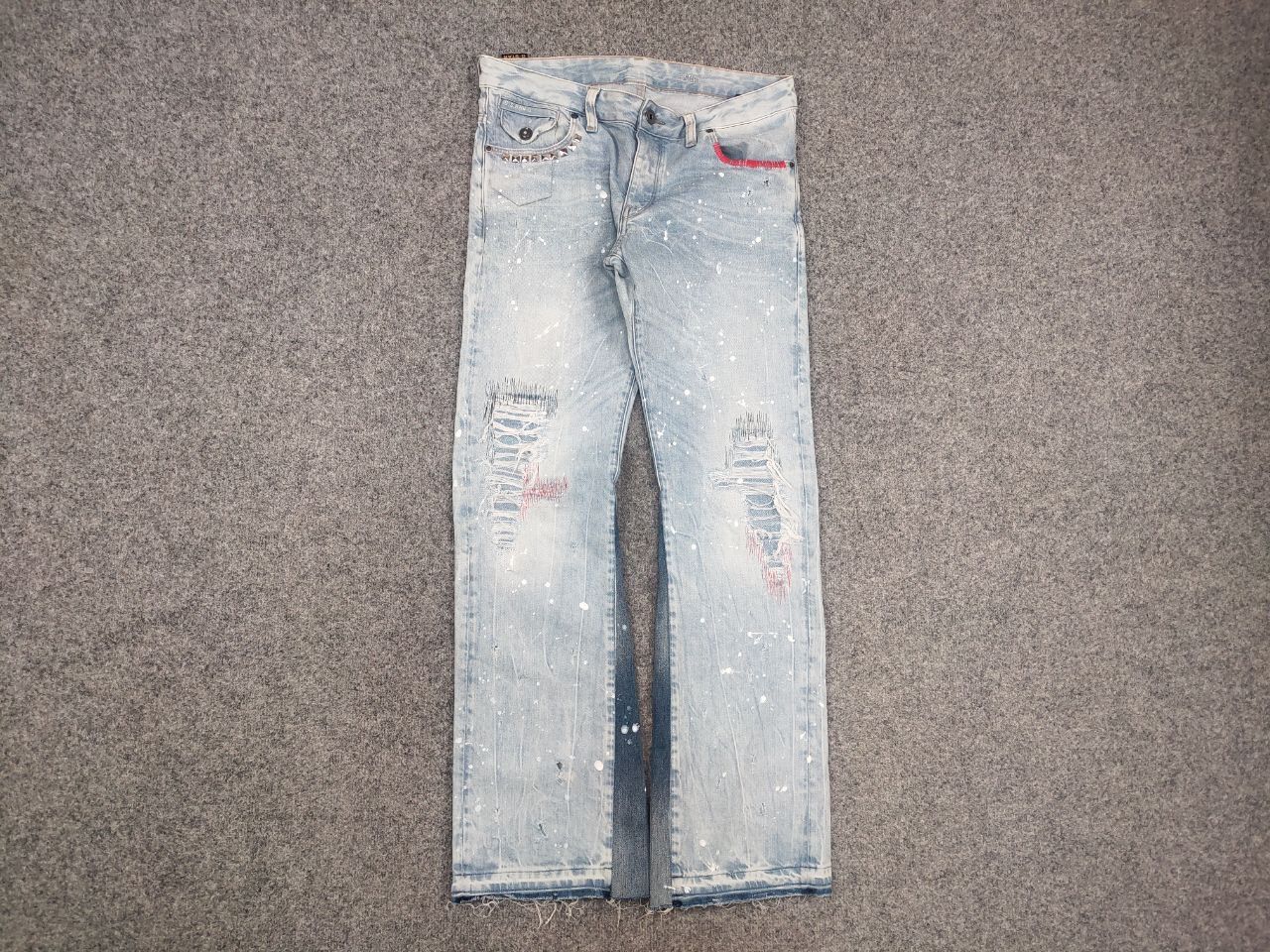 G-Star G star raw custom denim Flared le Grand Bleu peint Jeans Y2K Size US 33 - 2 Thumbnail