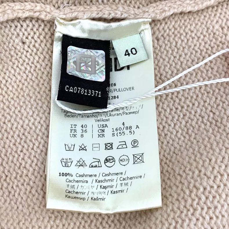 Fendi FENDI Beige Cashmere Logo Embroidered Cashmere V-Neck Long Size XS / US 0-2 / IT 36-38 - 7 Thumbnail