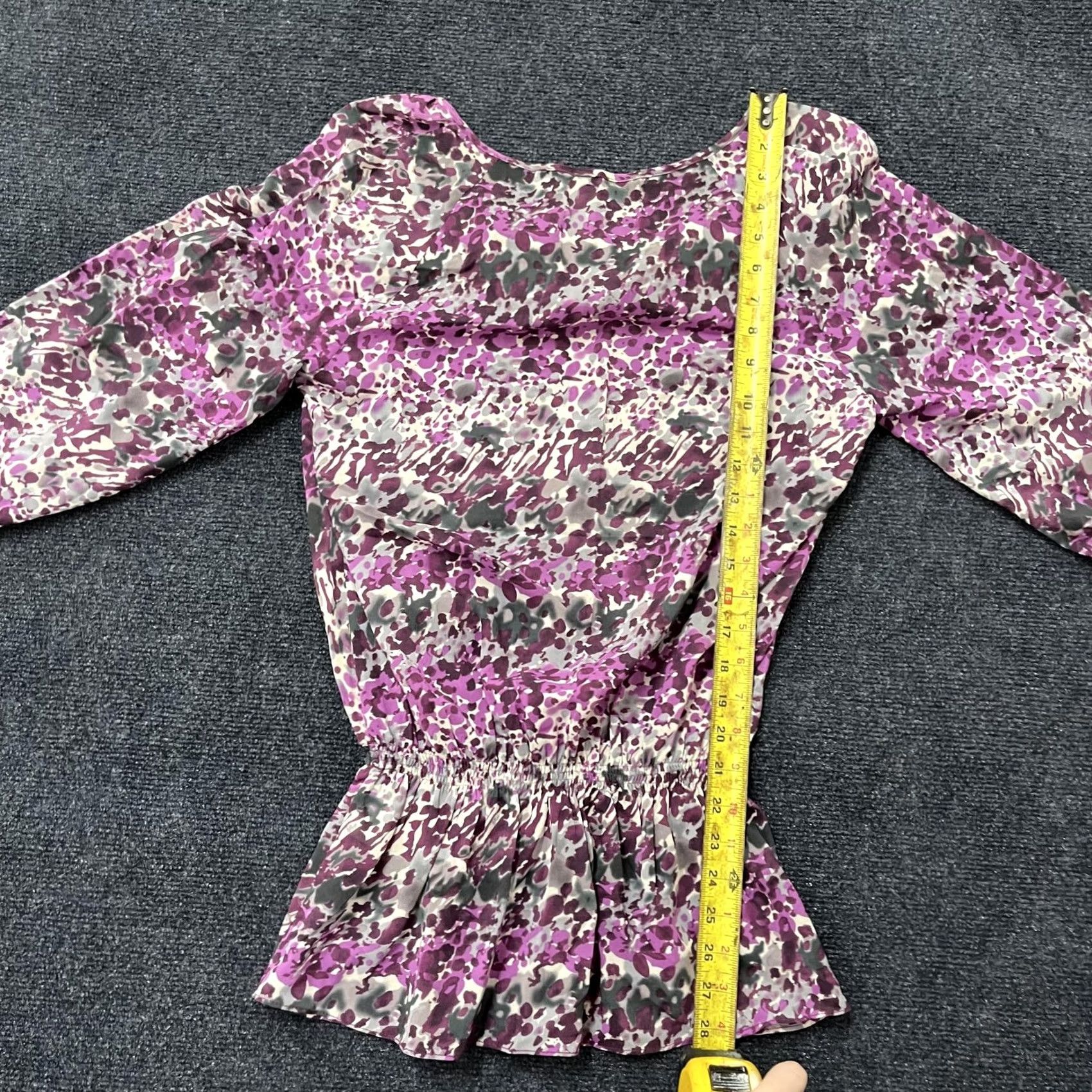 Vintage TH by Thrive Blouse Womens M Purple Floral Cowl Neck Ruffle Peplum Top Size M / US 6-8 / IT 42-44 - 4 Thumbnail