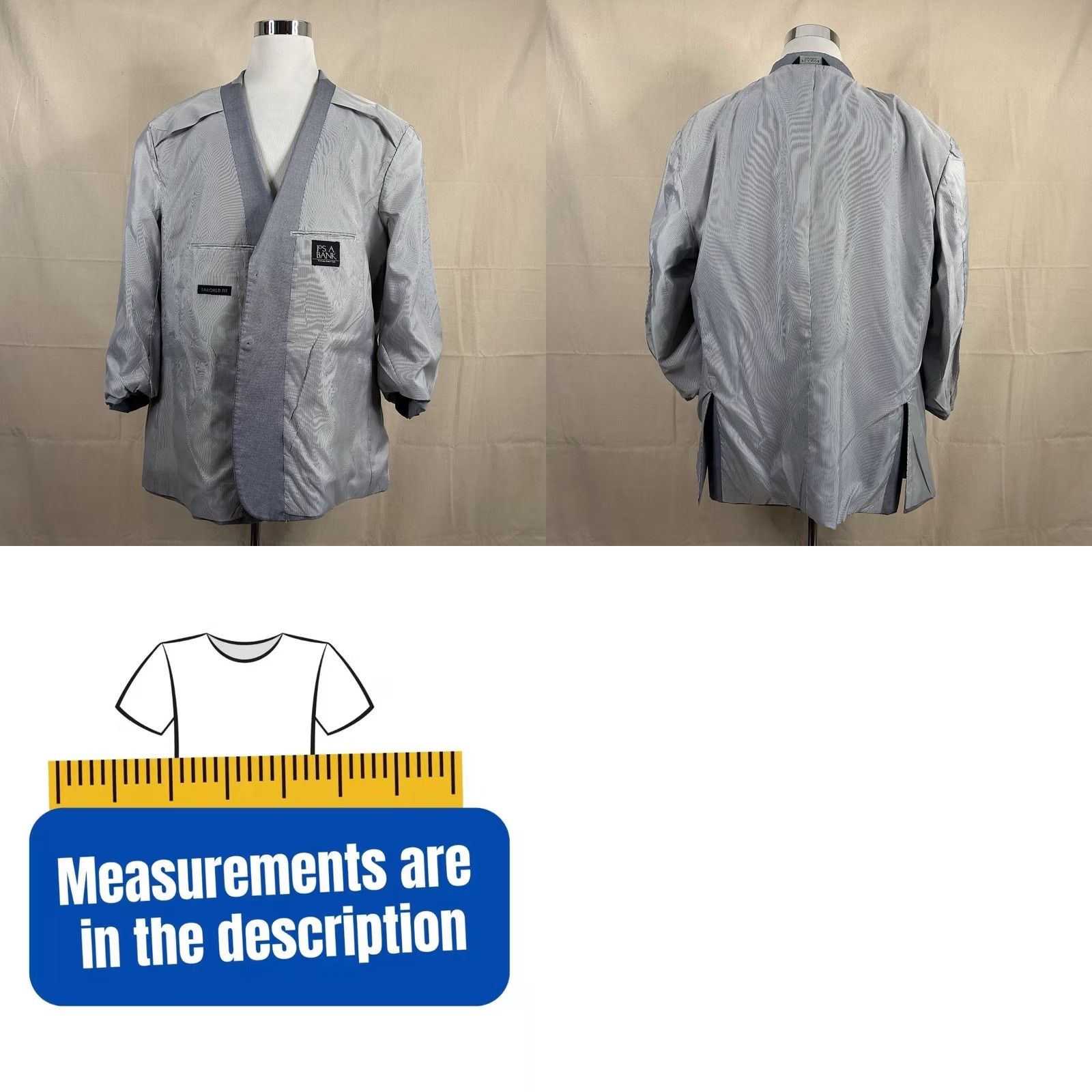 Jos. A. Bank Jos A Bank Sport Coat Gray Cotton Wool 2 Button Double Vented 52R Adult Mens Regular Tailored Fit Jacket Coat Notch Lapel Size US XS / EU 42 / 0 - 8 Thumbnail