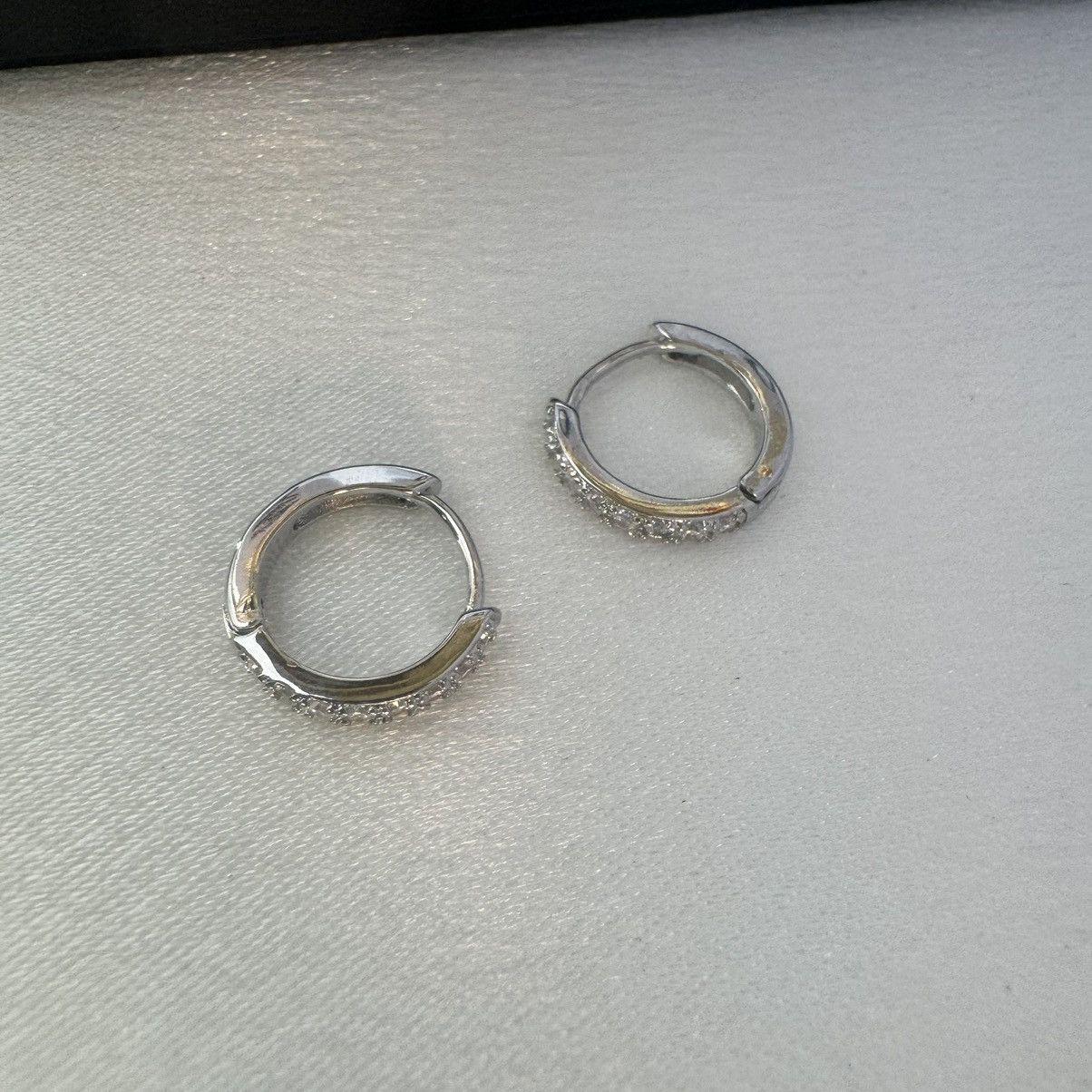 Designer 12mm CZ Small Silver Hoop Earrings for Women Men Size ONE SIZE - 1 Thumbnail