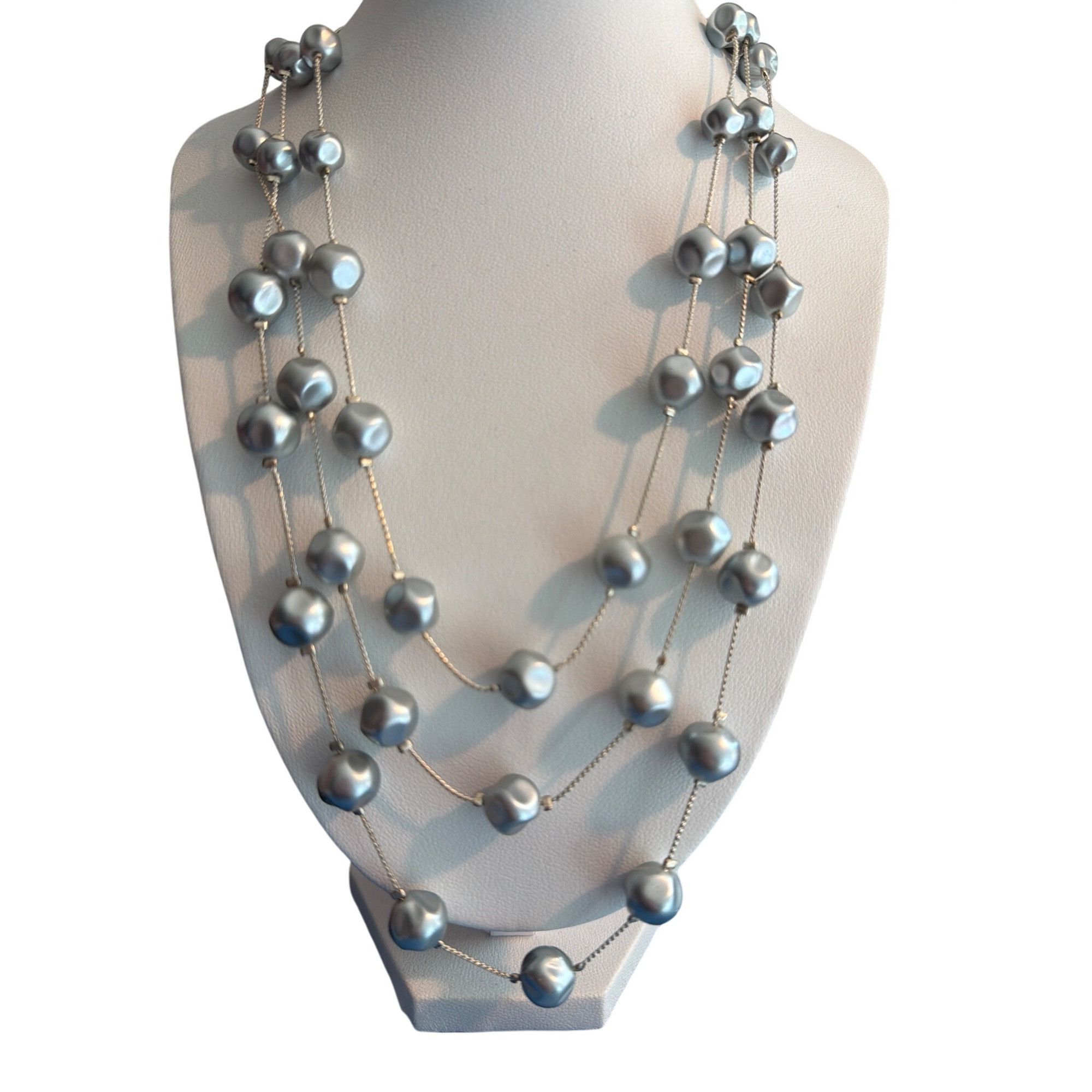 Other Vintage Silver Tone Multi Strand Necklace Gray Faux Pearl St Size ONE SIZE - 1 Thumbnail