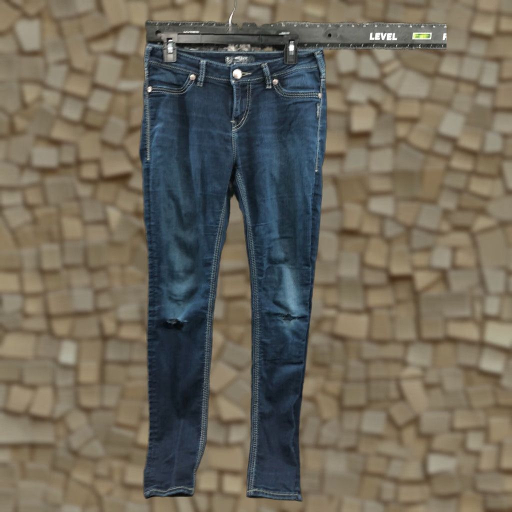Silver Jeans Co. Silver Jeans Silver Suki High Rise Super Skinny Jeans Womens 29 Blue Medium Wash Distressed No Flaw Fashion Skinny Jeans Size 29" - 1 Thumbnail
