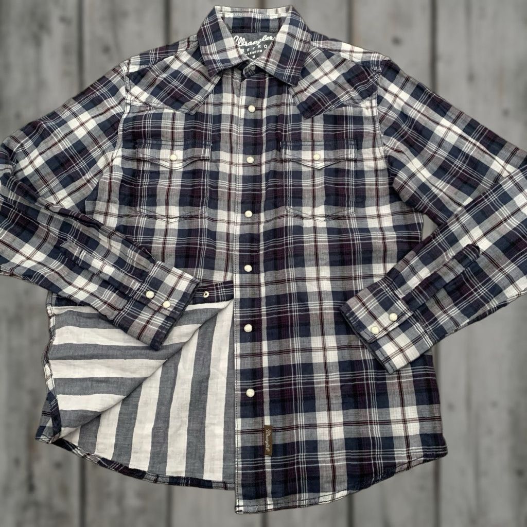 Wrangler Wrangler Retro Premium Shirt Mens Medium Blue Plaid Western Pearl Snap Cowboy Shirt Size US M / EU 48-50 / 2 - 1 Thumbnail