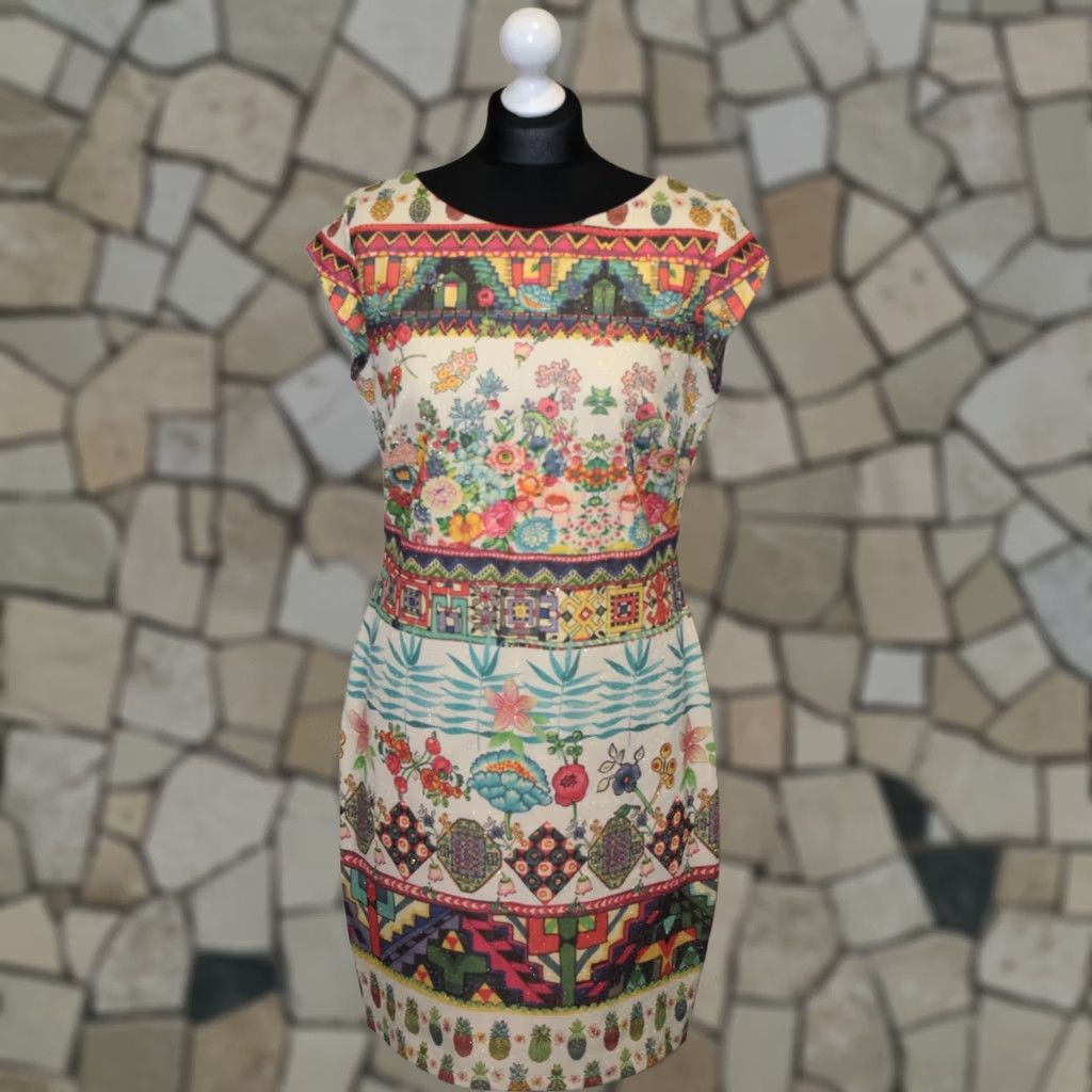 Desigual Desigual Dress L Womens A-Line Multicoloured Short Dress Length 91 cm Size L / US 10 / IT 46 - 1 Thumbnail