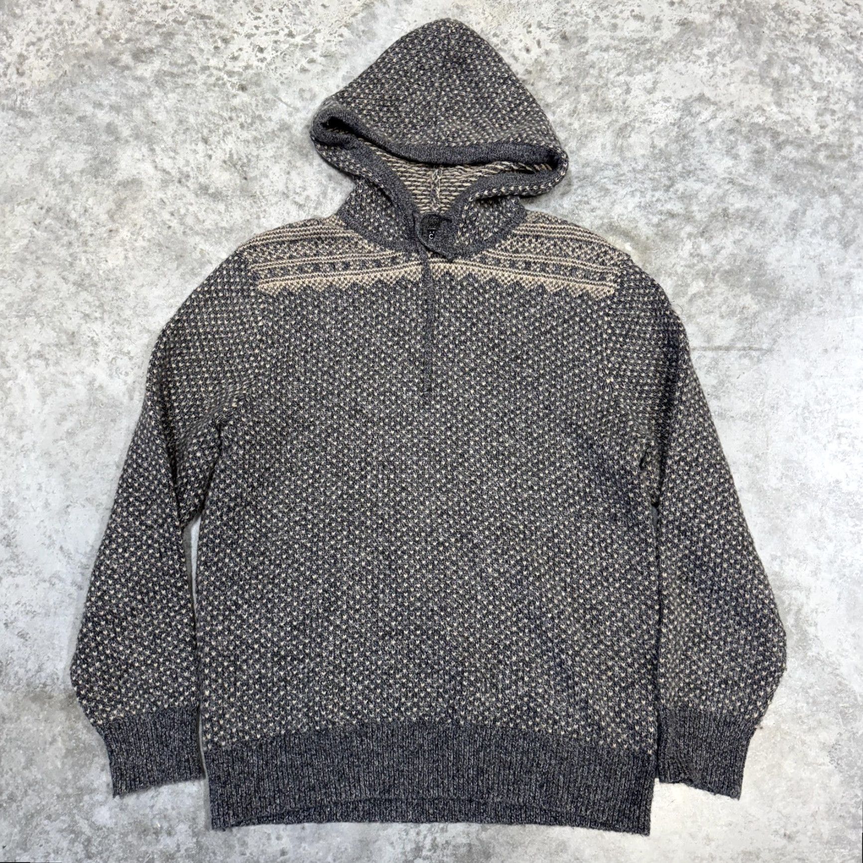 Vintage J. Crew Mercantile Sweater Mens Large Gray Fair Isle Hooded Knit Wool Pullover Size US L / EU 52-54 / 3 - 2 Thumbnail