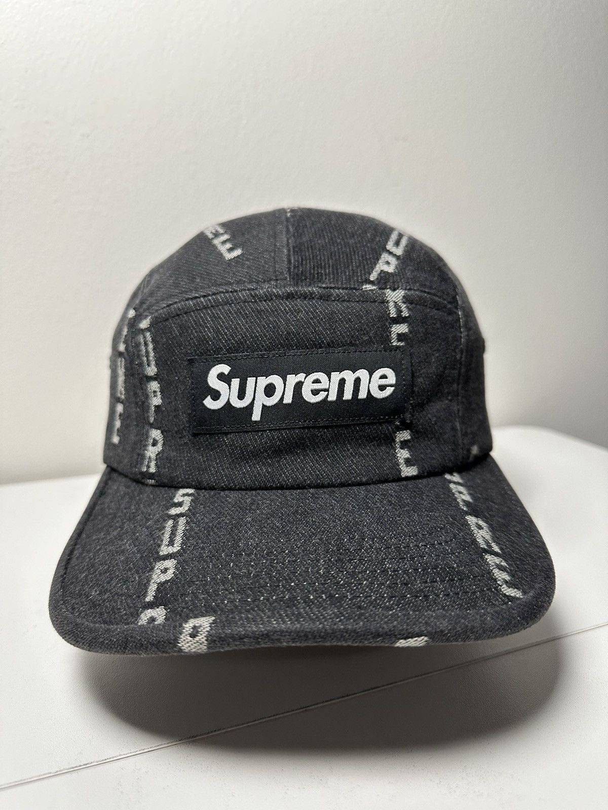 Supreme Supreme Logo Stripe Jacquard Denim Camp Cap Hat | Grailed