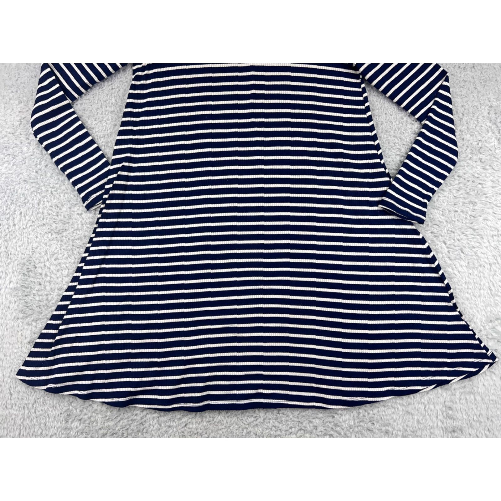 Vintage LA made Dress Womens M Blue White Striped Long Sleeve Round Neck Pullover Knit Polyester Mini Vintage No Size M / US 6-8 / IT 42-44 - 6 Thumbnail
