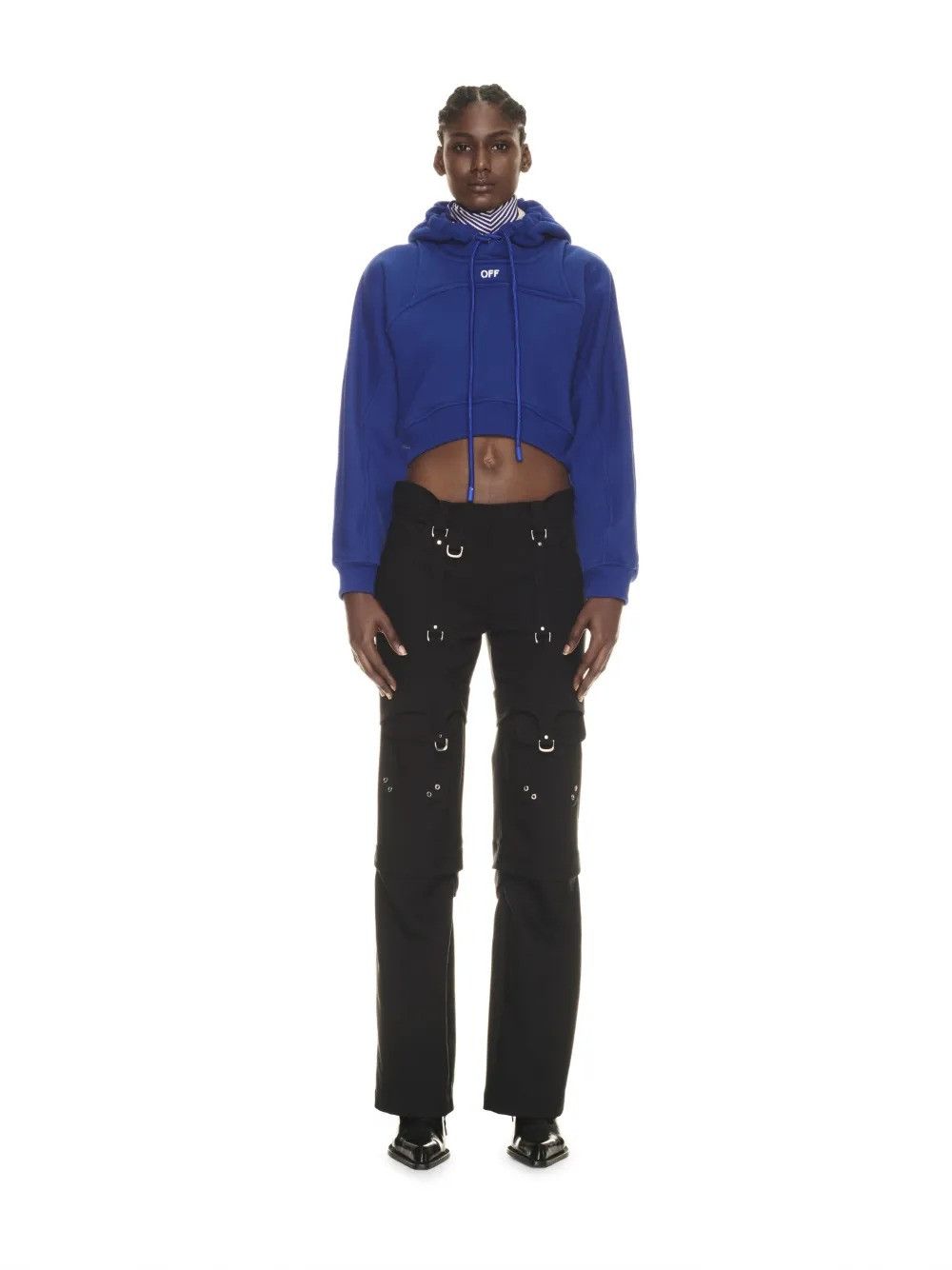 Off-White o1mle0425 Off Stamp Round Crop Hoodie in Blue Size XS / US 0-2 / IT 36-38 - 2 Thumbnail