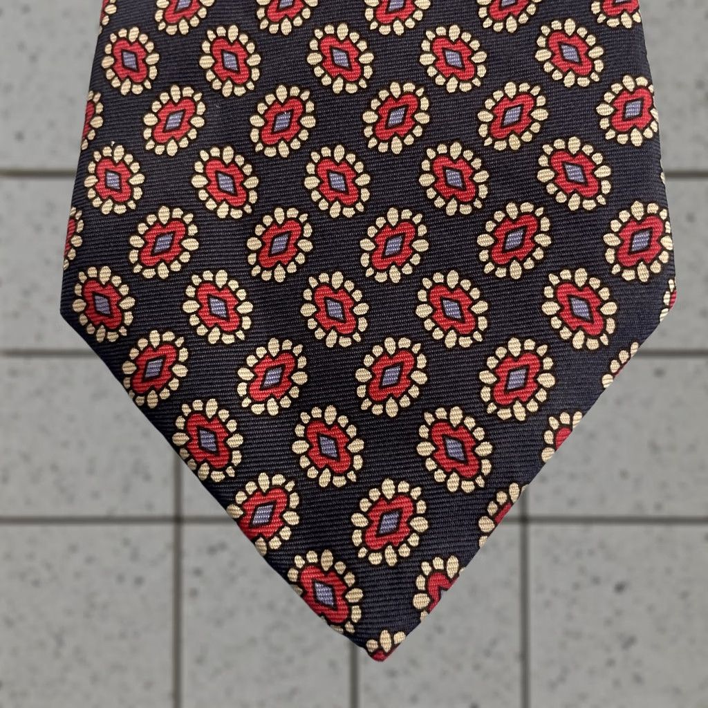 Vintage Robinson's Silk Tie Handmade Vtg Necktie Deco Geometry Micro Yellow Wide Classic 57"-60" Mens Vintage Tie Size ONE SIZE - 1 Thumbnail