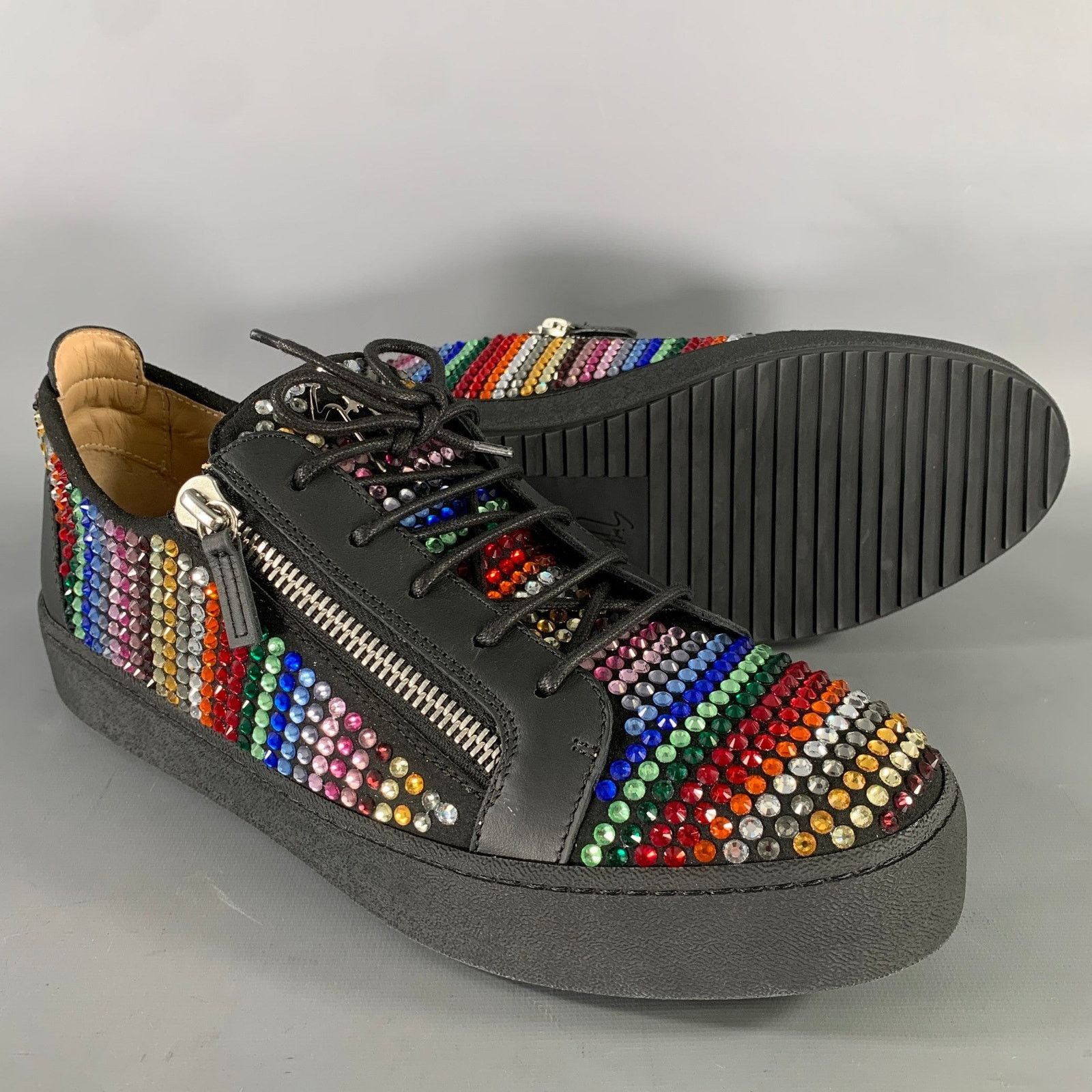Giuseppe Zanotti GIUSEPPE ZANOTTI Multi Color Studded Mixed Zip Sneakers Size US 13 / EU 46 - 5 Thumbnail
