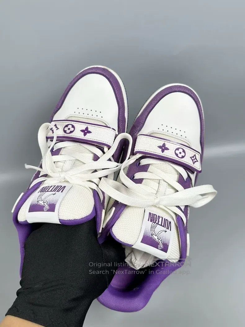 Louis Vuitton Louis Vuitton White and Purple Velcro Trainer Casual Shoes Size US 7 / EU 40 - 4 Thumbnail