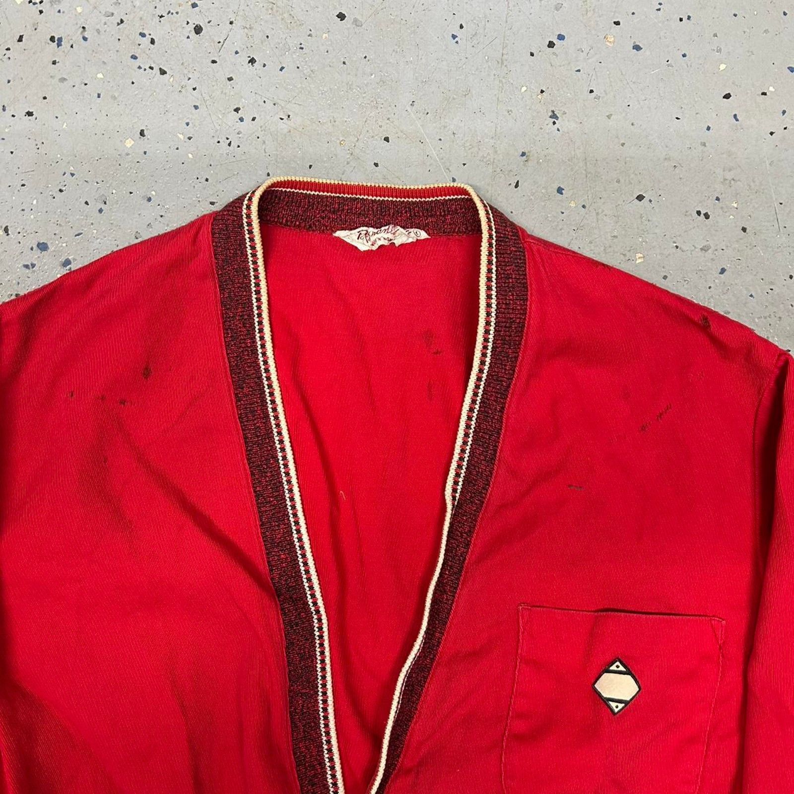 Other VTG 50s Distress/Thrash Red/burgundy buck skein cardigan Size US L / EU 52-54 / 3 - 3 Thumbnail