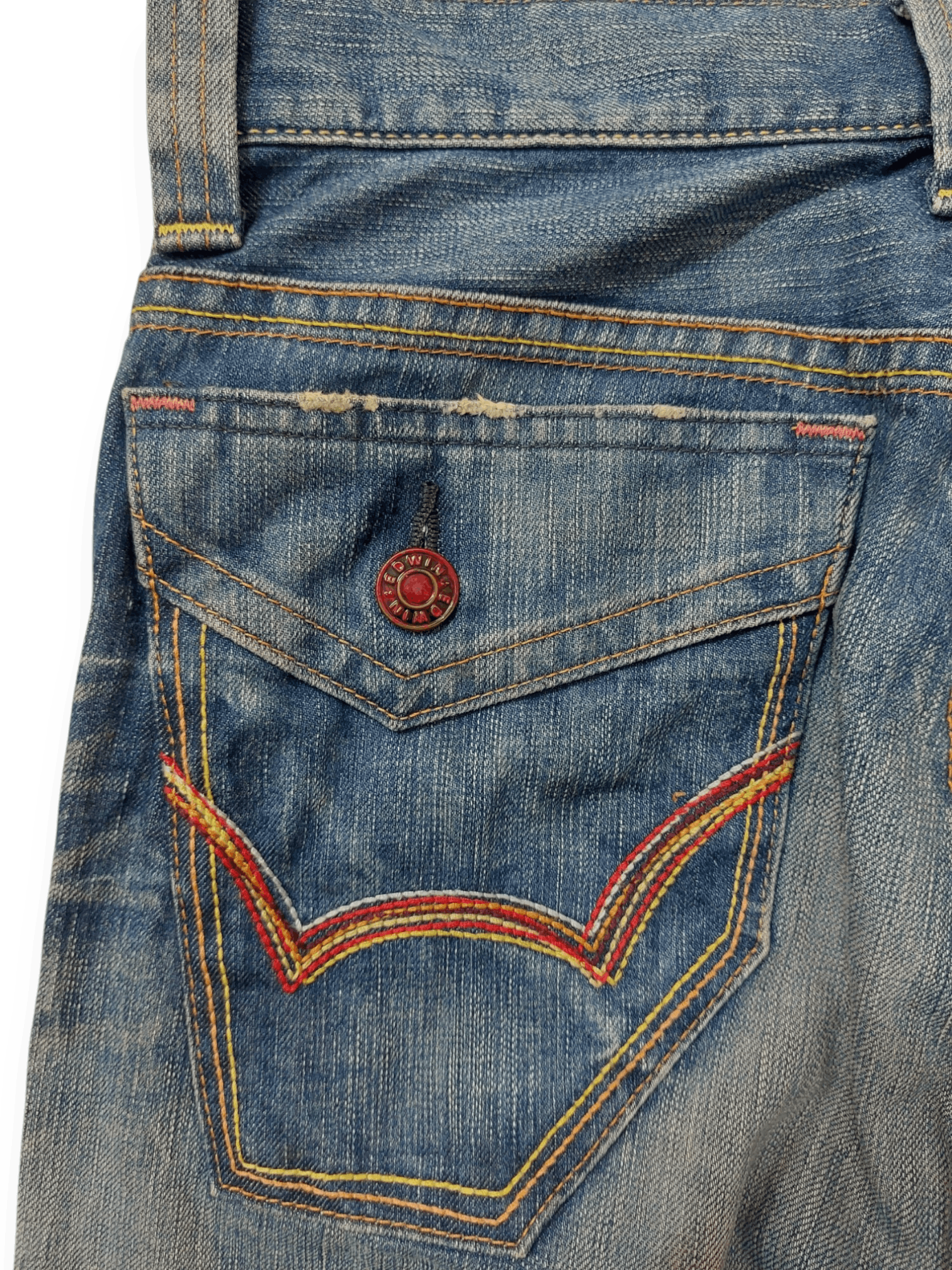 Edwin 💥Flare Vintage Edwin 503 Blue Trip Jeans Denim Size US 30 / EU 46 - 19 Thumbnail
