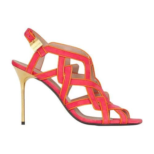 Balmain O1Y0625 Leather Spike Heel Shoes Sandals In Coral/orange in Red, Women's (Size 9)