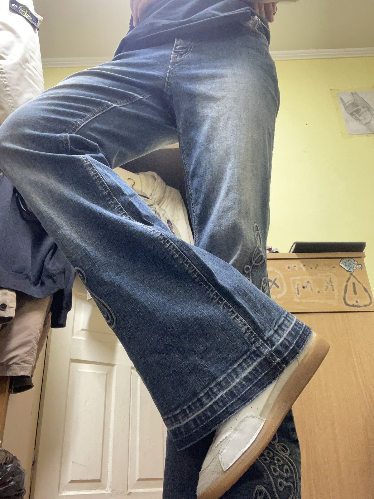 If Six Was Nine × Le Grande Bleu (L.G.B.) × Tornado Mart Skull Y2K Flare Jeans With Ornate Threadwork — Think LGB Size US 32 / EU 48 - 19 Thumbnail