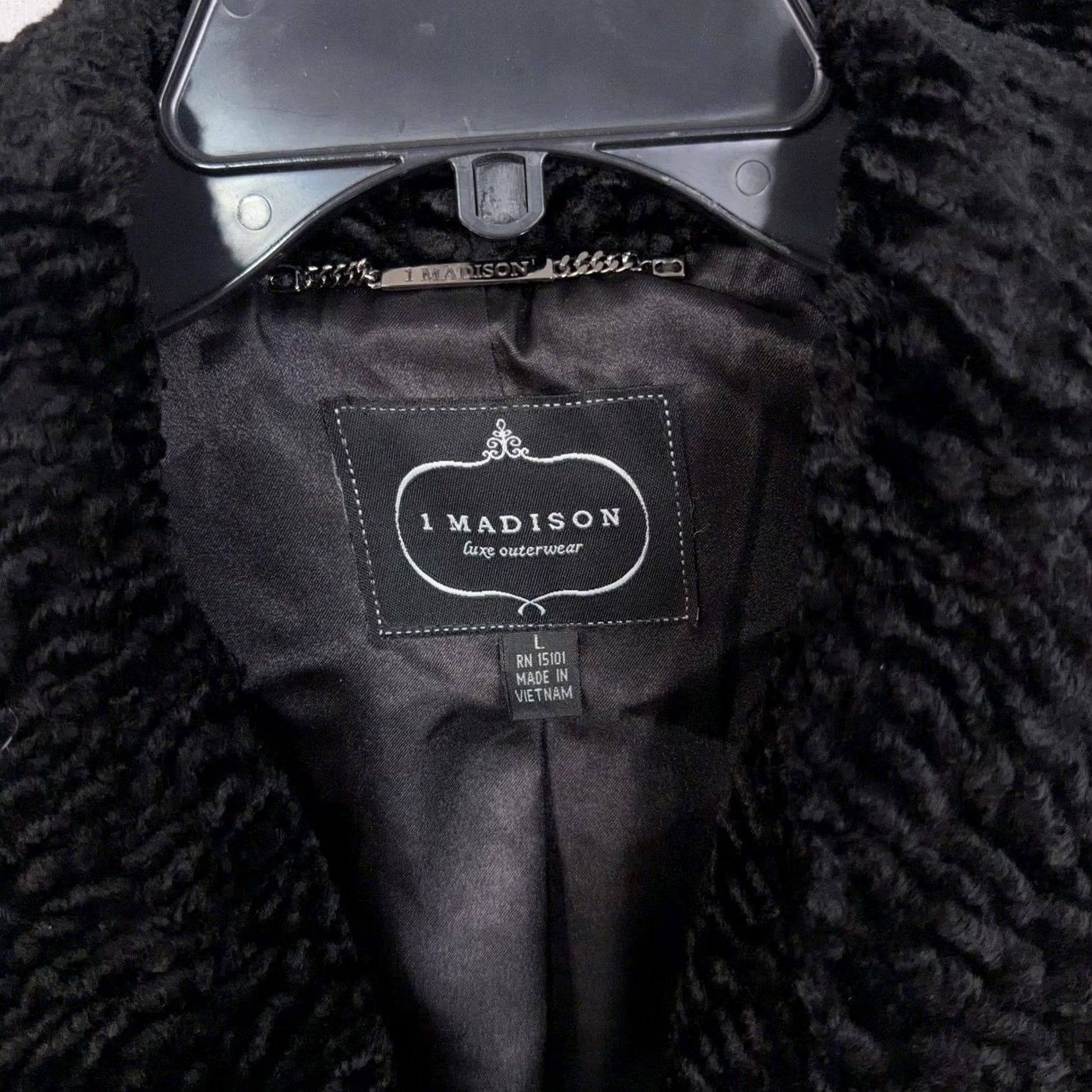 Madison 1 Madison Coat Womens Large Black Velour Overcoat Mid Length Button Front Lined Pockets Single Breasted Vintage No (adjusted for clarity) Size L / US 10 / IT 46 - 4 Thumbnail