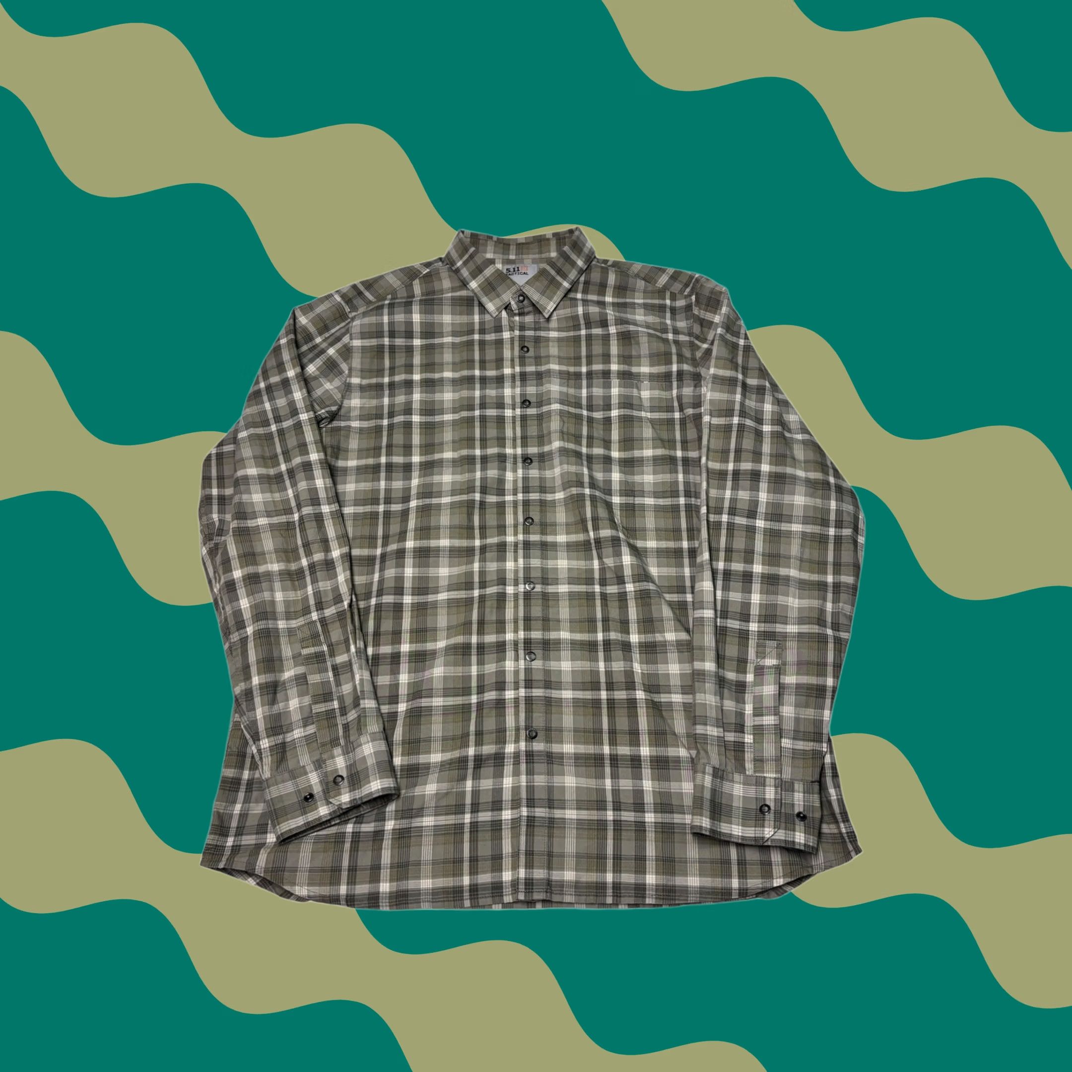 Vintage 5.11 Tactical Shirt Mens Large Long Sleeve Plaid Button Down Olive Green Tan Size US L / EU 52-54 / 3 - 1 Thumbnail