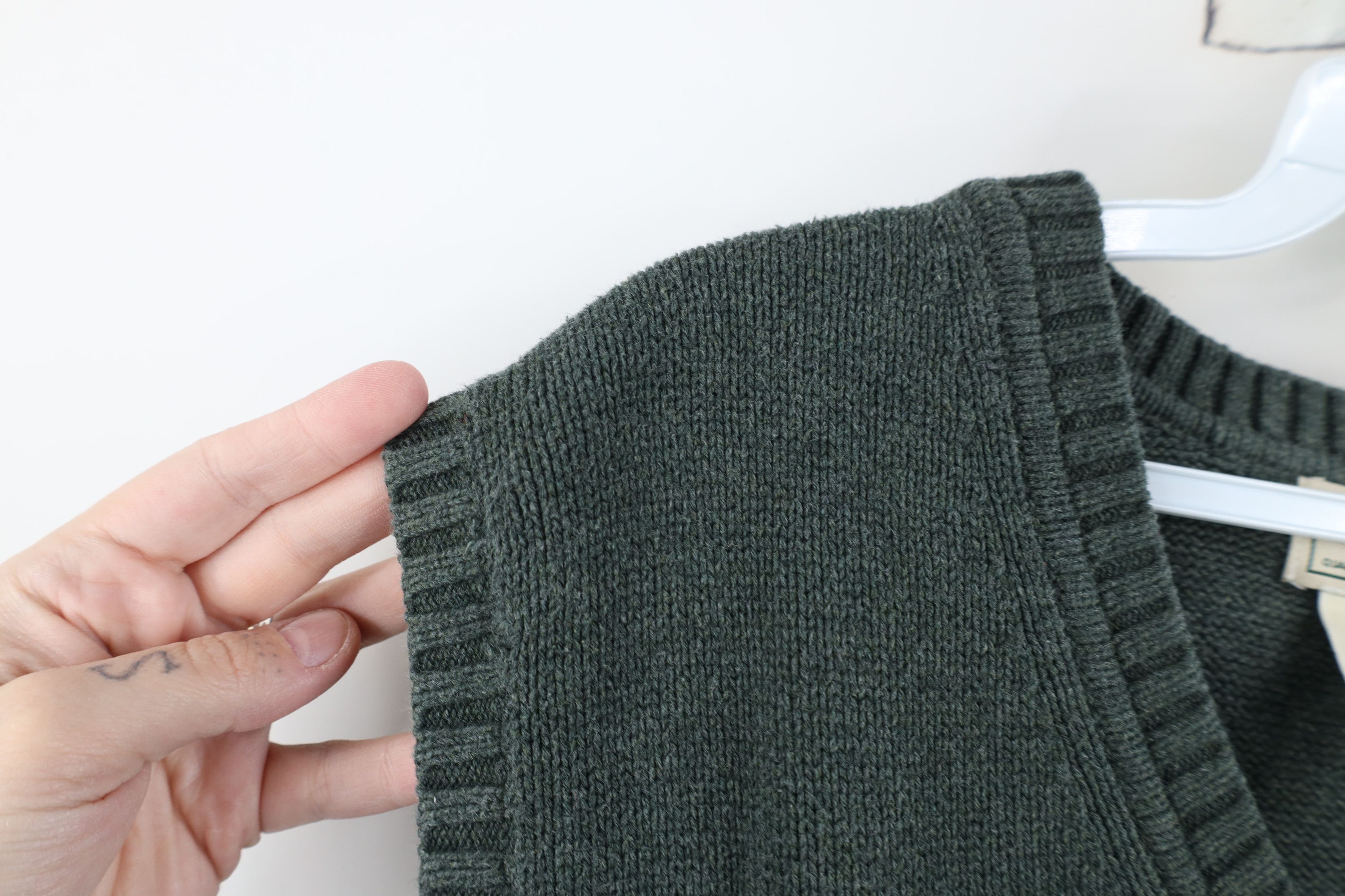 L.L. Bean Vintage 90s LL Bean Cotton Knit V-Neck Sweater Vest Green Size US L / EU 52-54 / 3 - 8 Thumbnail