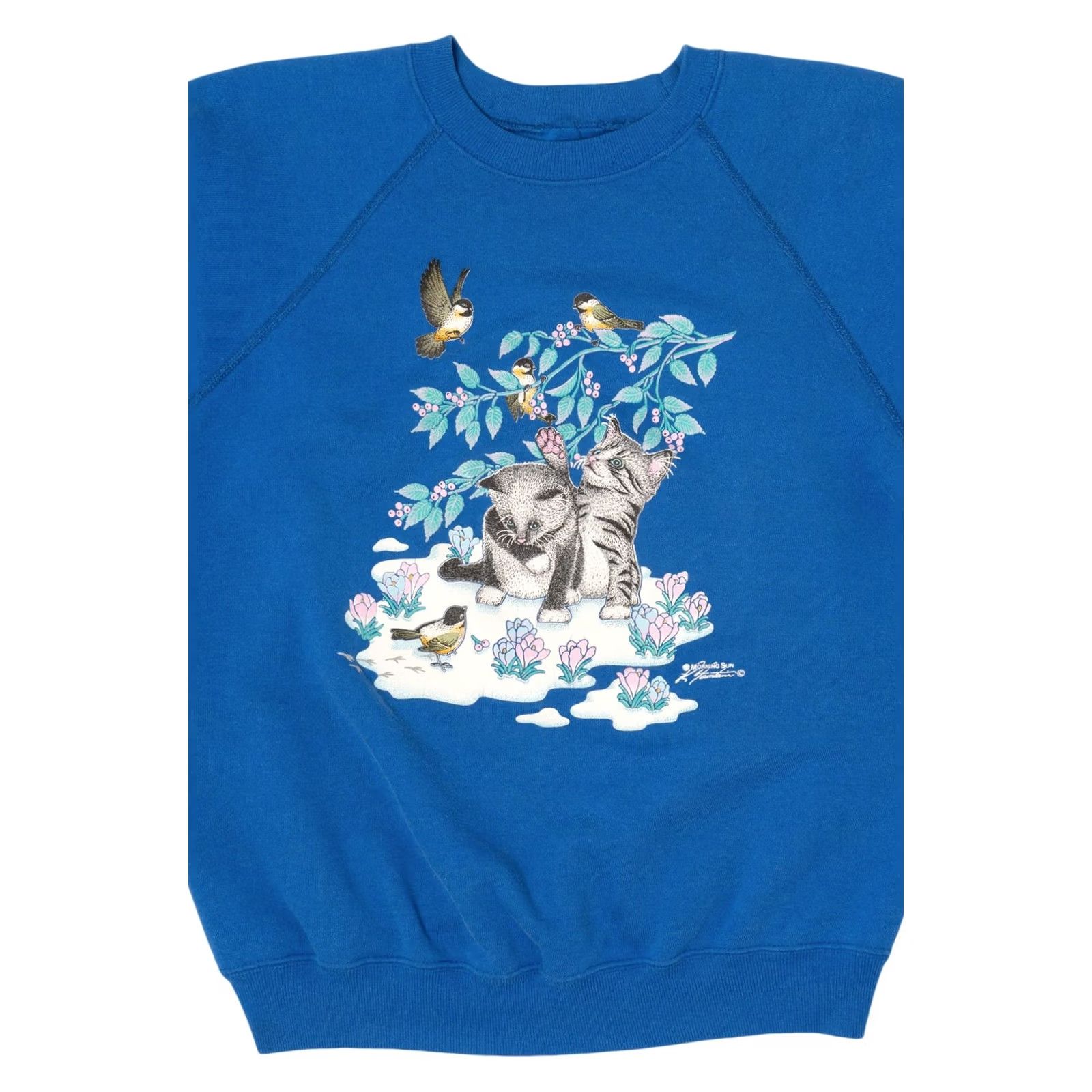Vintage Vintage Morning Sun Kittens And Birds Raglan Sweatshirt Blue 1990s Medium Womens Size US M / EU 48-50 / 2 - 4 Thumbnail