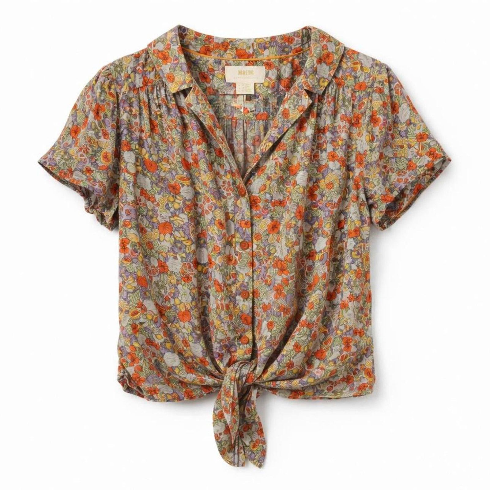 Anthropologie Maeve Anthropology Romantic Citrus Tie-Front Liberty Print Size XS / US 0-2 / IT 36-38 - 1 Thumbnail