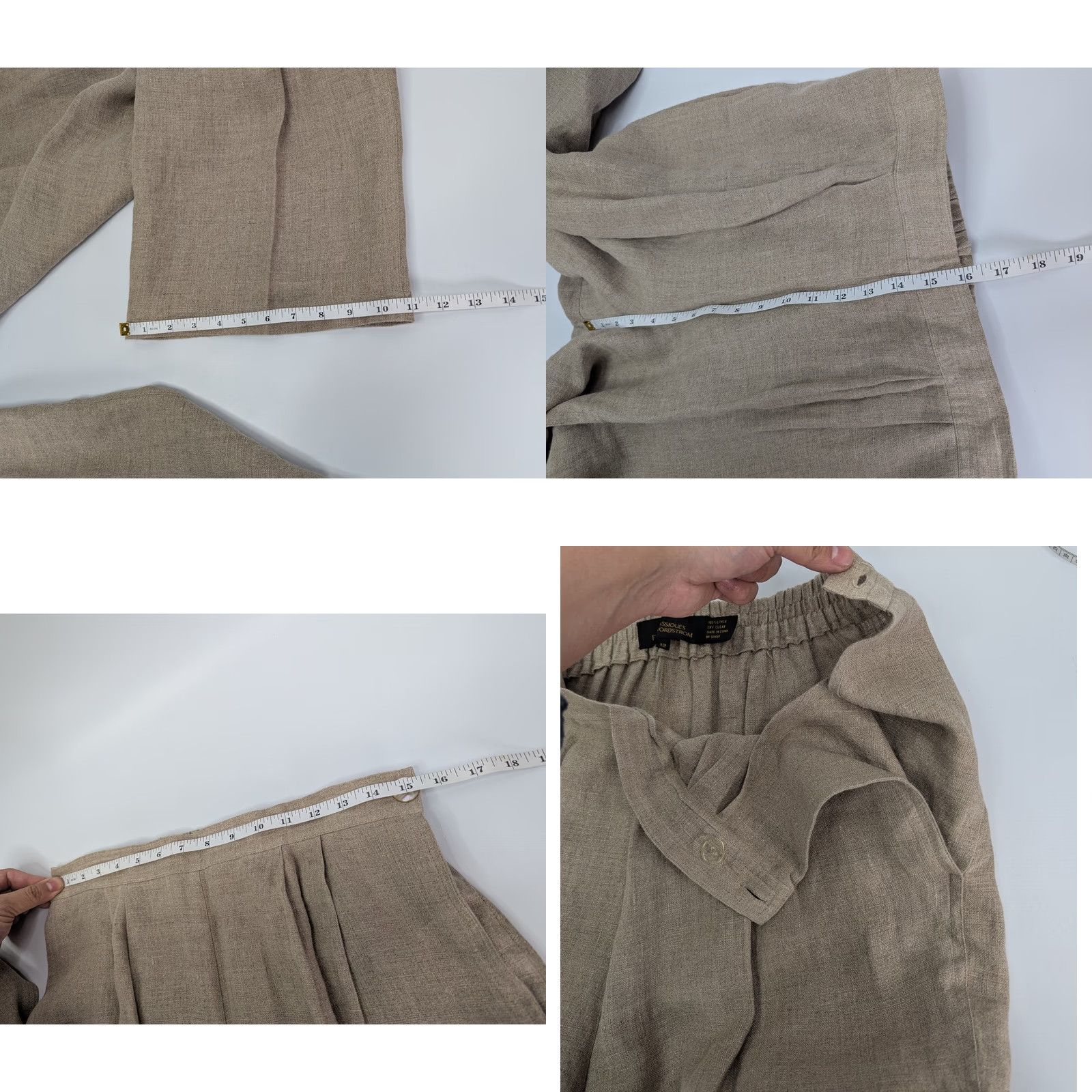 Nordstrom Classiques for Nordstrom Linen Baggy Wide-Leg Pants Beige 12 Womens Paperbag Size 12 Clothing Linen Pant Size 34" / US 12 / IT 48 - 8 Thumbnail