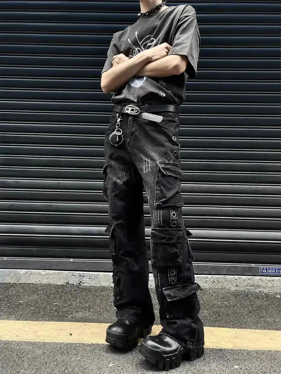 Japanese Brand Multi pocket black straight leg jeans Size US 32 / EU 48 - 1 Thumbnail