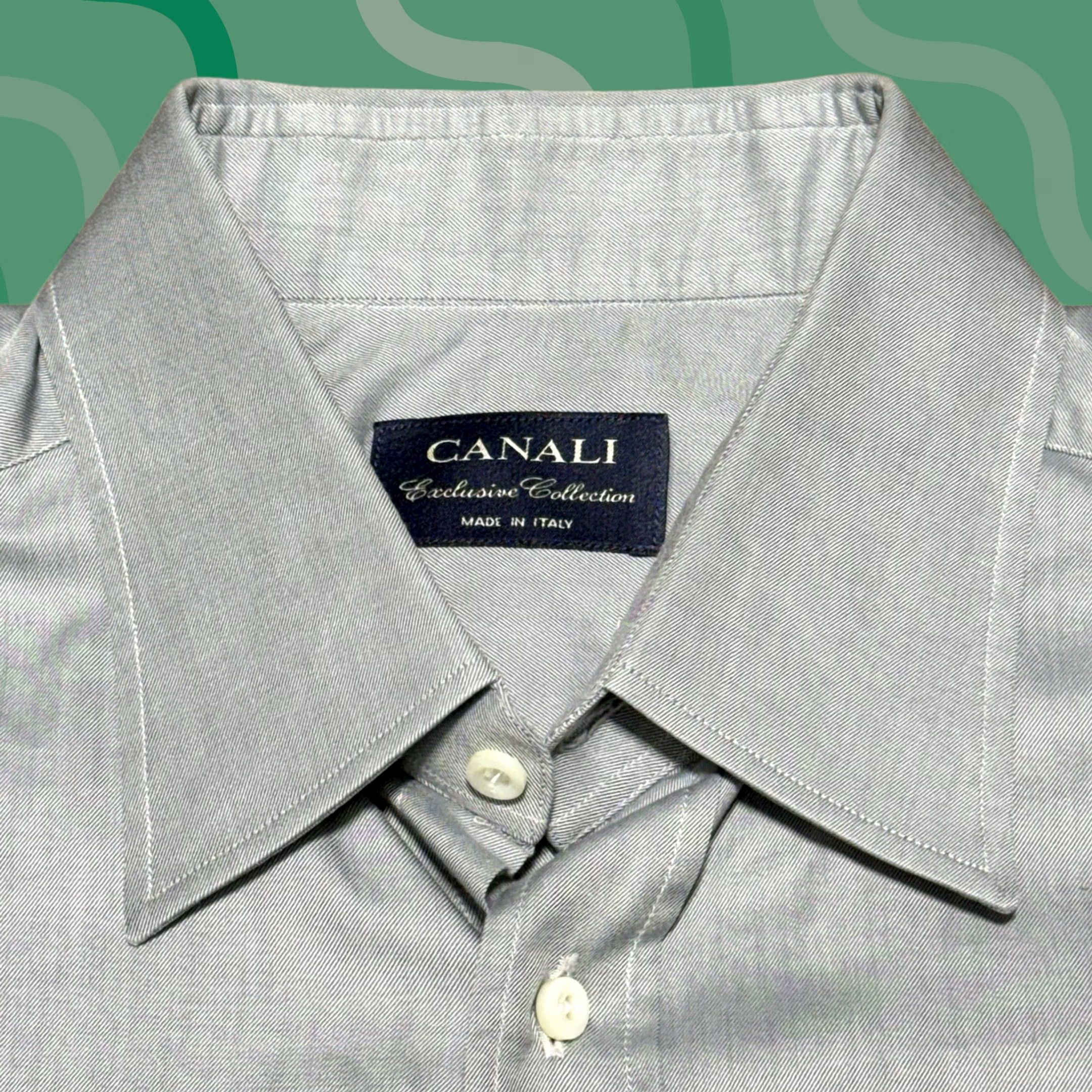 Canali Canali Dress Shirt 16 Blue 100% Cotton Long Sleeve French Cuff Italy Regular Mens Shirt Size 42R - 1 Thumbnail