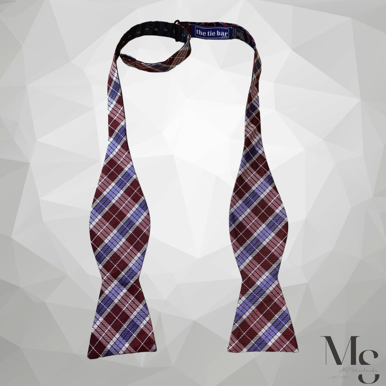The Tie Bar THE TIE BAR Purple Blue Plaids & Cheks Reversible Self Bow Size ONE SIZE - 5 Thumbnail
