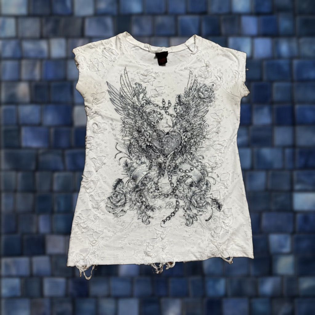 Vintage VINTAGE Bikers Club Womens T-Shirt Distressed Embellished Size XL White Size XL / US 12-14 / IT 48-50 - 1 Thumbnail