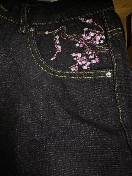 Other Y2K-inspired Cherry Blossom Embroidered Jeans Size US 35 - 5 Thumbnail