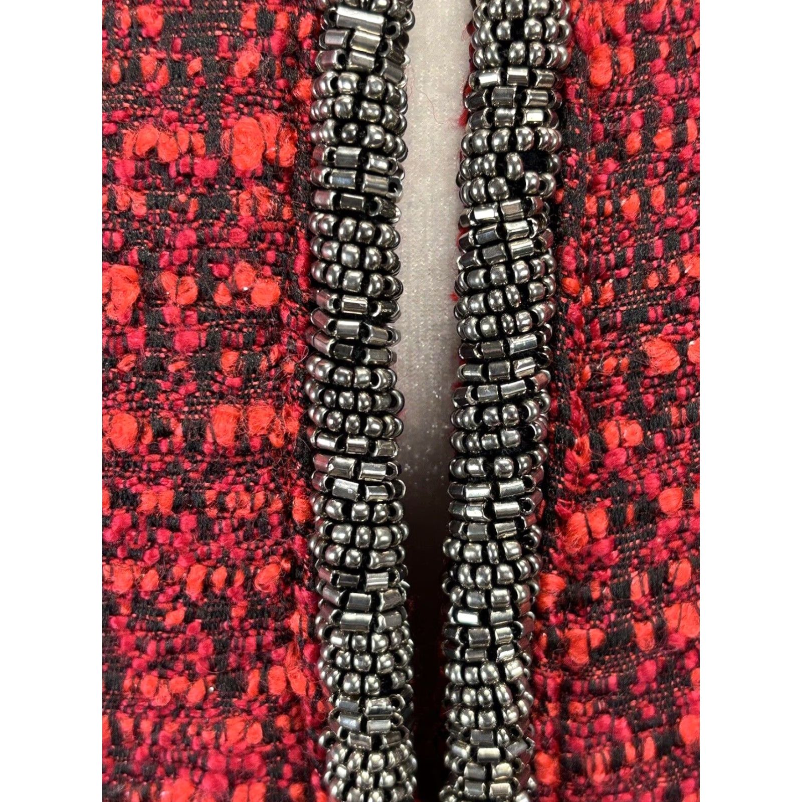 Vintage Chicos Blazer Red Tweed Jacket Sz 2 US Large Beaded Trim Open Front Career Size L / US 10 / IT 46 - 6 Thumbnail