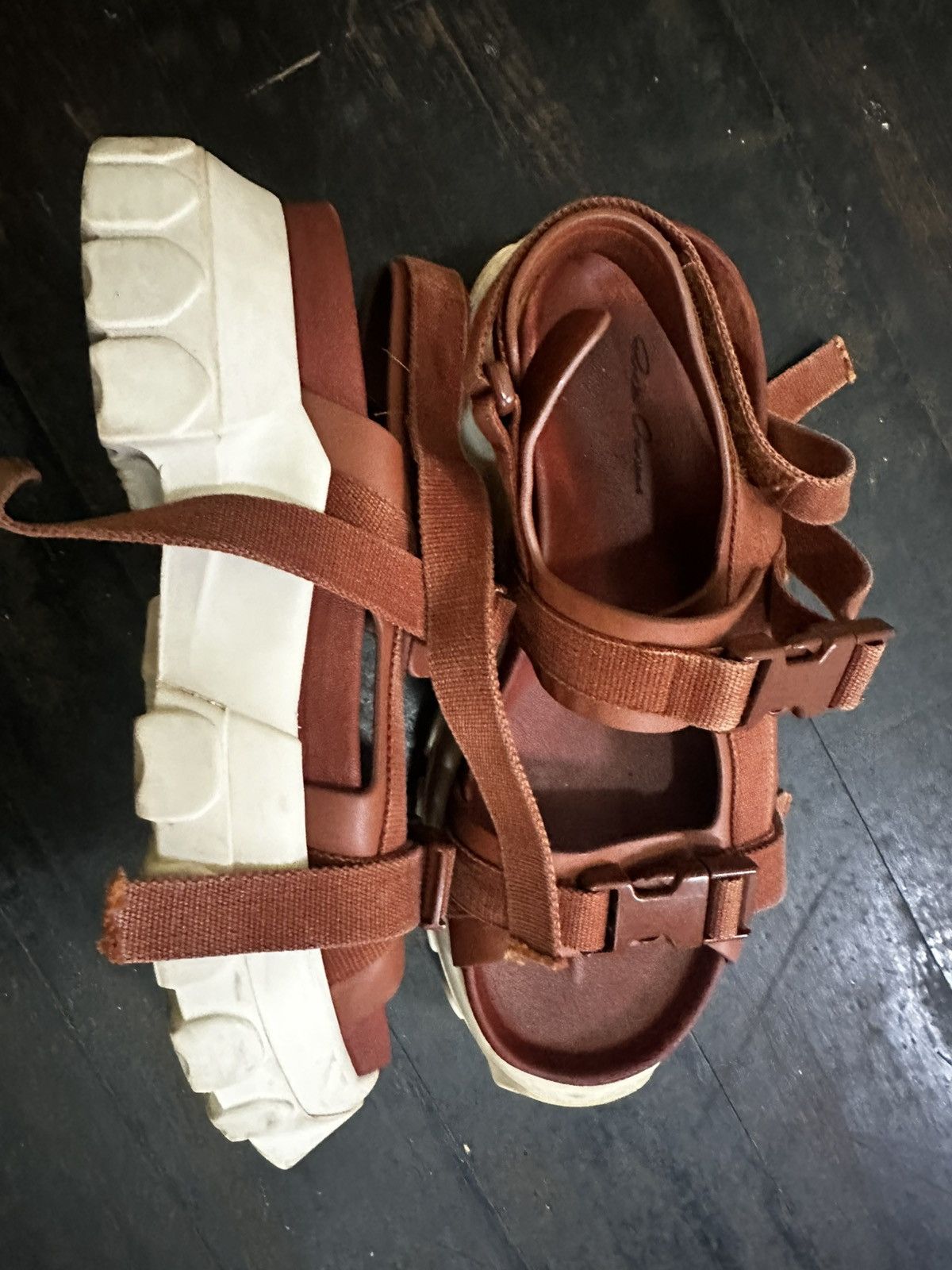 Rick Owens Rick Owens Brown Leather Chunky Tractor Sandals Size US 7 / EU 40 - 8 Thumbnail