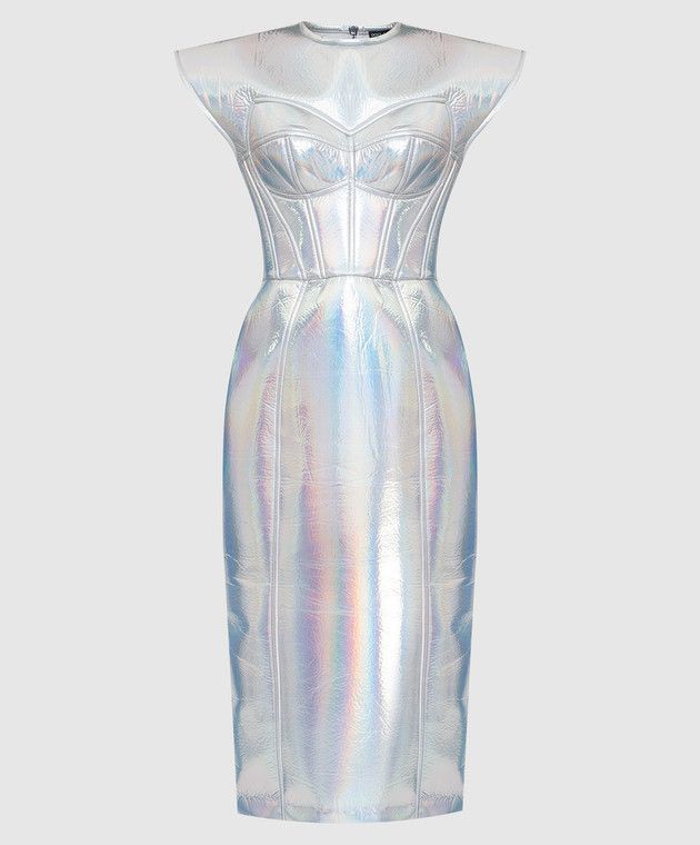 Dolce & Gabbana o1y0825 Short Sleeves Midi Dress in Silver Size XS / US 0-2 / IT 36-38 - 1 Thumbnail