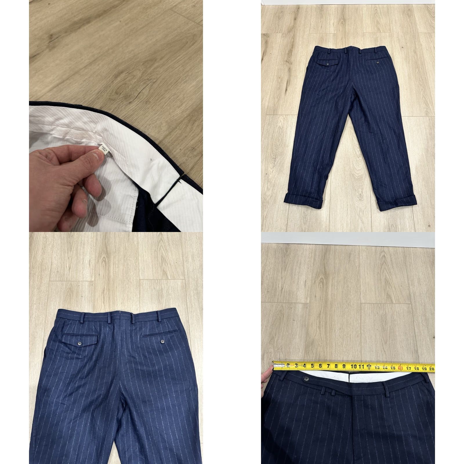 Suitsupply Suitsupply Wool Flannel Striped Navy White Dress Pants Trousers 38x25 Men Regular Inseam 25 Flat Front Dress Pants Suitsupply Size 38R - 8 Thumbnail