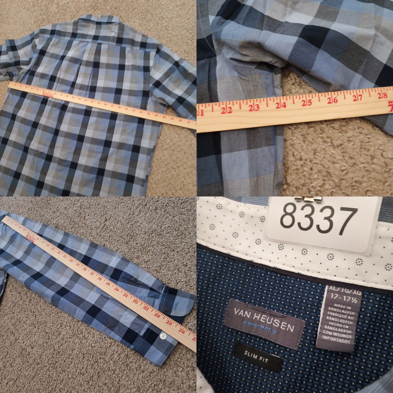 Van Heusen Van Heusen Shirt Mens XL Slim Blue Plaid Long Sleeve Button-Down Cotton Blend Size US XL / EU 56 / 4 - 8 Thumbnail