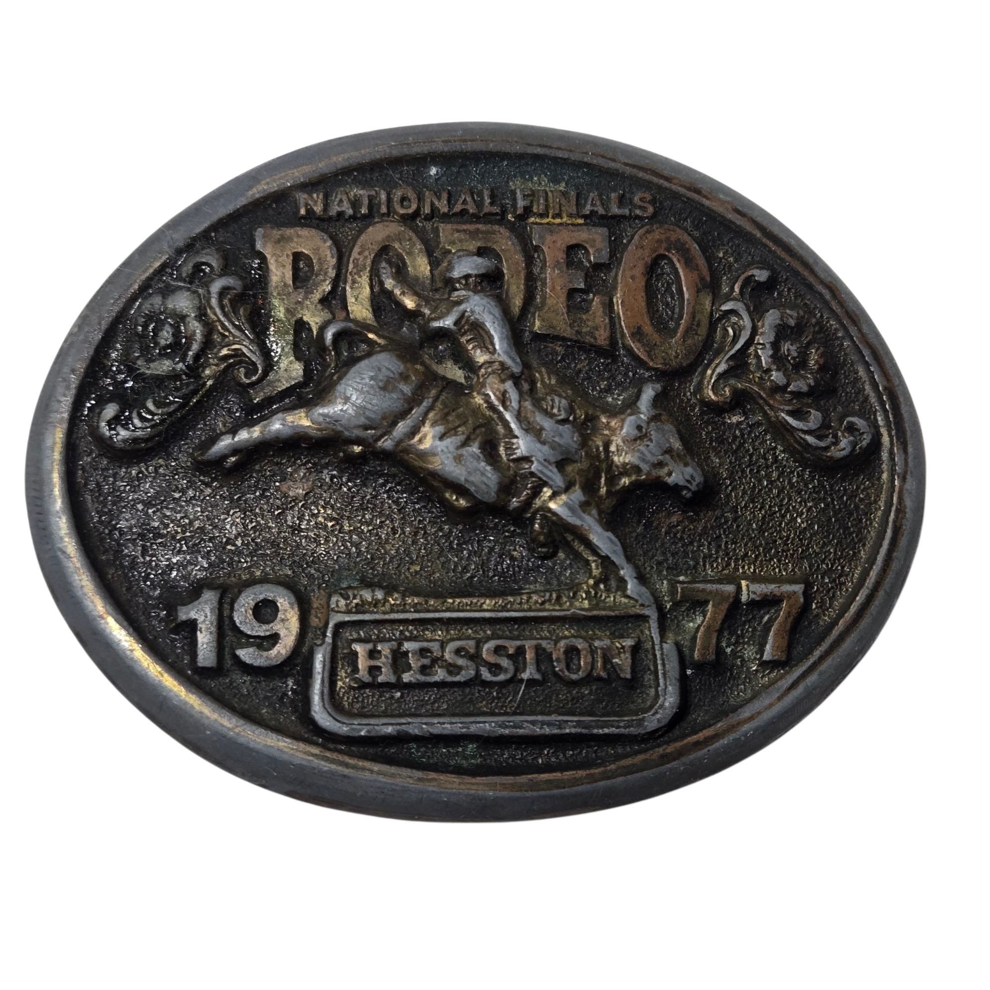 Other 1977 National Finals Rodeo Belt Buckle Bull Riding NFR Hesst Size ONE SIZE - 10 Thumbnail