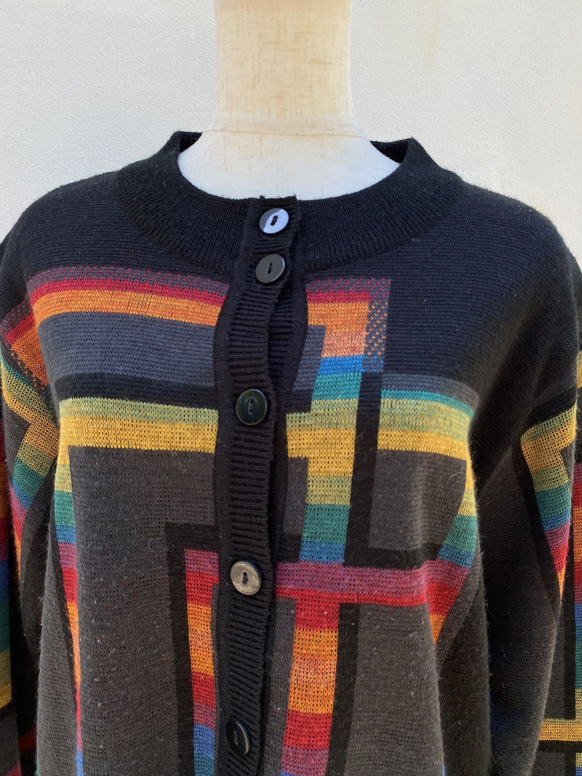 Designer × Vintage FINANCIER Black Knitted Cardigan Size L / US 10 / IT 46 - 10 Thumbnail