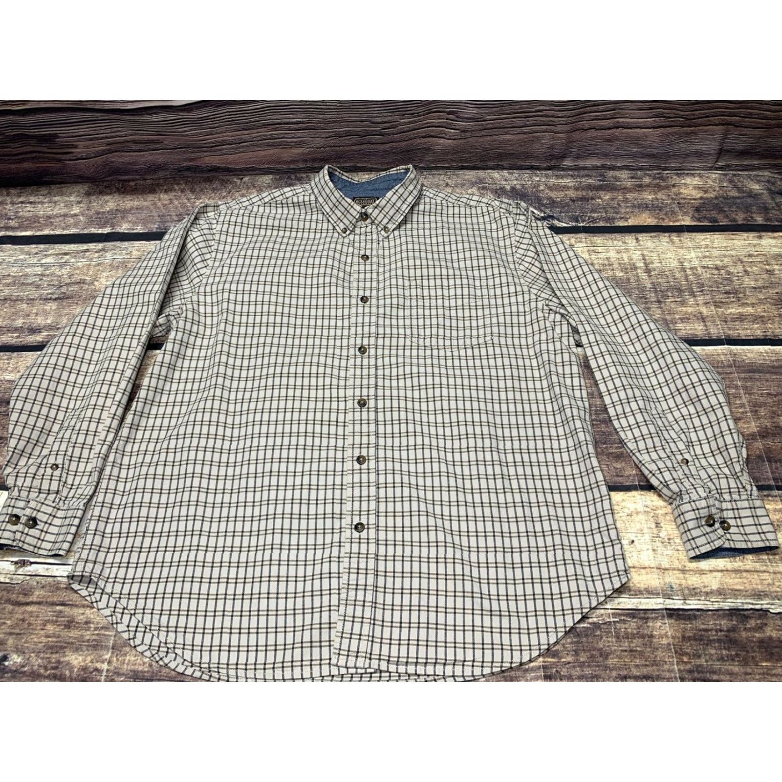 Vintage C.E Schmidt Shirt Long Sleeve Plaid White Brown Button-Down XL Mens Workwear Shirt Size US XL / EU 56 / 4 - 2 Thumbnail