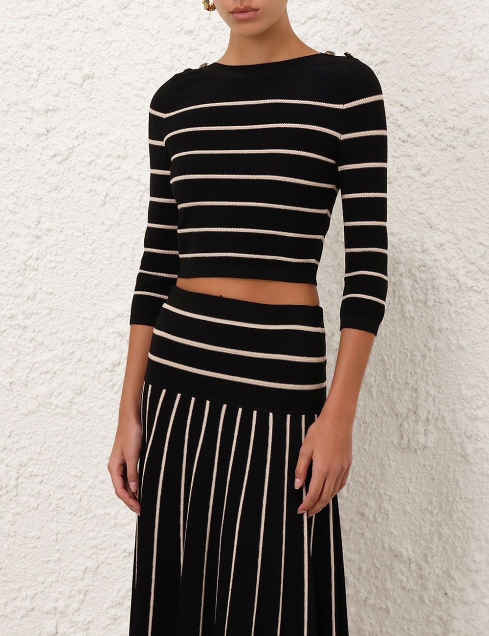 Zimmermann oc11z1025 Crush Stripe Cropped Top in White/Black Size S / US 4 / IT 40 - 2 Thumbnail