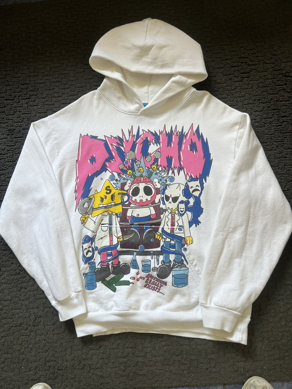 SUKAMII “PSYCHO” 14 OZ HOODIE WHITE SIZE LARGE