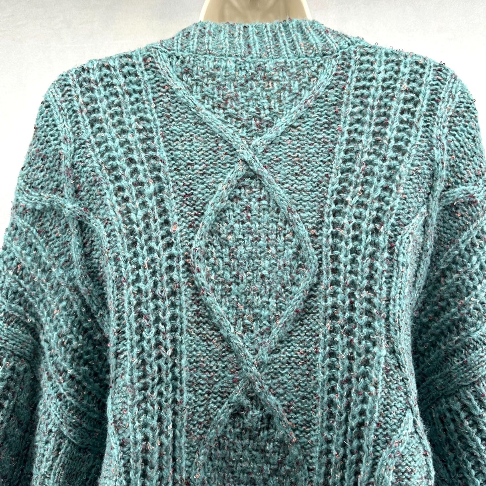 Vintage Gianni Bini Pullover Sweater Green Womens S Knit Crew Neck Long Sleeve Balloon Sleeve Casual Winter Size S / US 4 / IT 40 - 6 Thumbnail