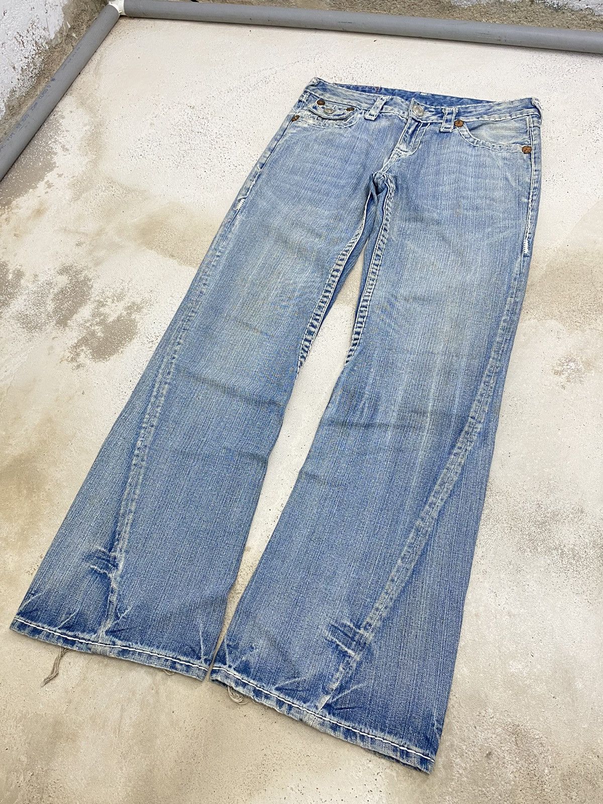 Hysteric Glamour Flare True Religion Japan Light Blue Distressed Denim Size US 31 - 3 Thumbnail