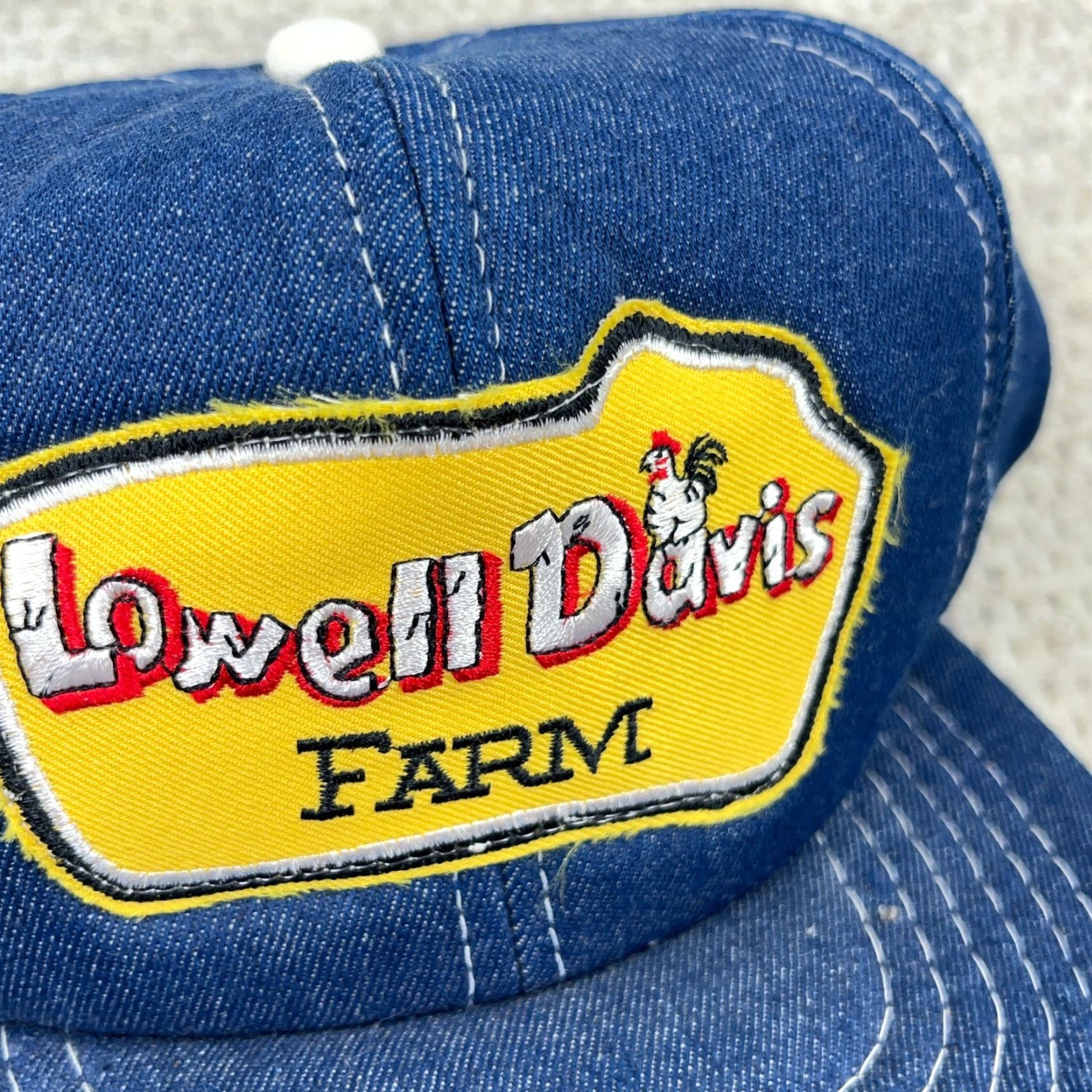 Vintage VINTAGE Denim Trucker Hat Snapback Cap 80s 90s Lowell Davis Farm Patch Logo Jean Yupoong Men Adjustable Blue Size US 35 - 2 Thumbnail