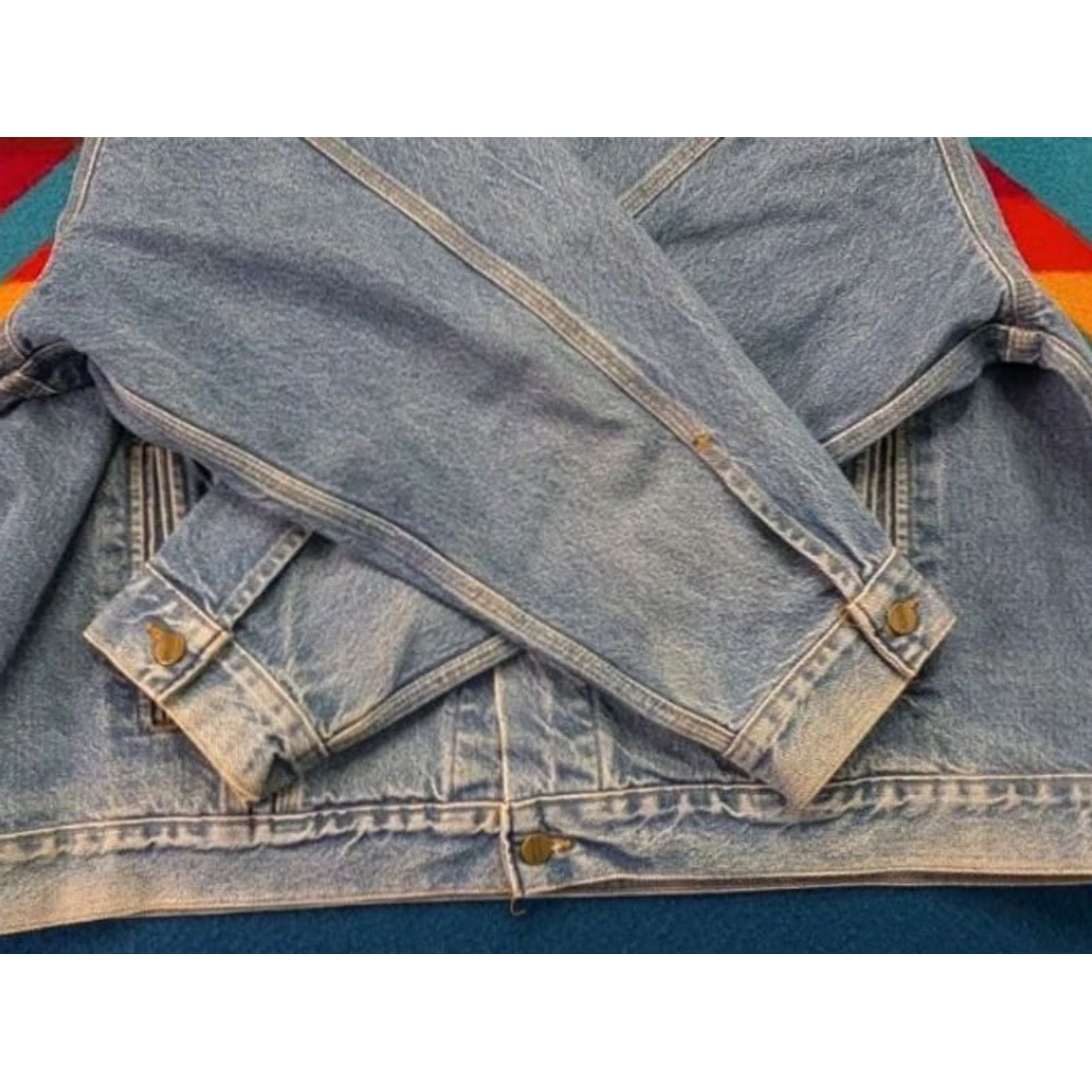 Carhartt VINTAGE Carhartt J12 Jacket USA Biker Denim Blue 2XL Mens Size US 39 - 2 Thumbnail