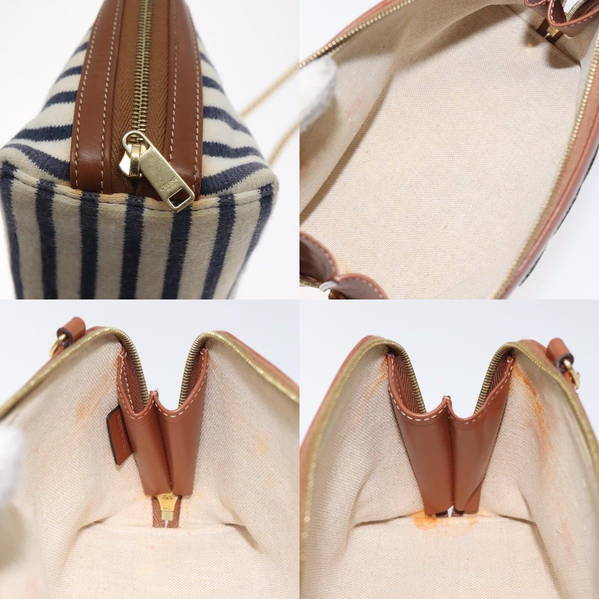 Celine CELINE Triomphe Chain Shoulder Bag Cotton White Navy Gold Size ONE SIZE - 11 Thumbnail