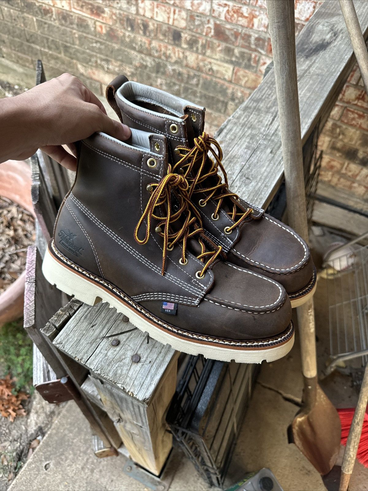 Thorogood Men's Thorogood 6" Steel Toe Moc Toe Wedge Sole Boots Size US 9.5 / EU 42-43 - 5 Thumbnail